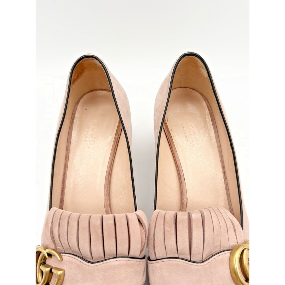 Gucci Pink Suede Fringe Marmont GG Logo Block Heel Low Heel Pumps Size EU 37 - Picture 7 of 14